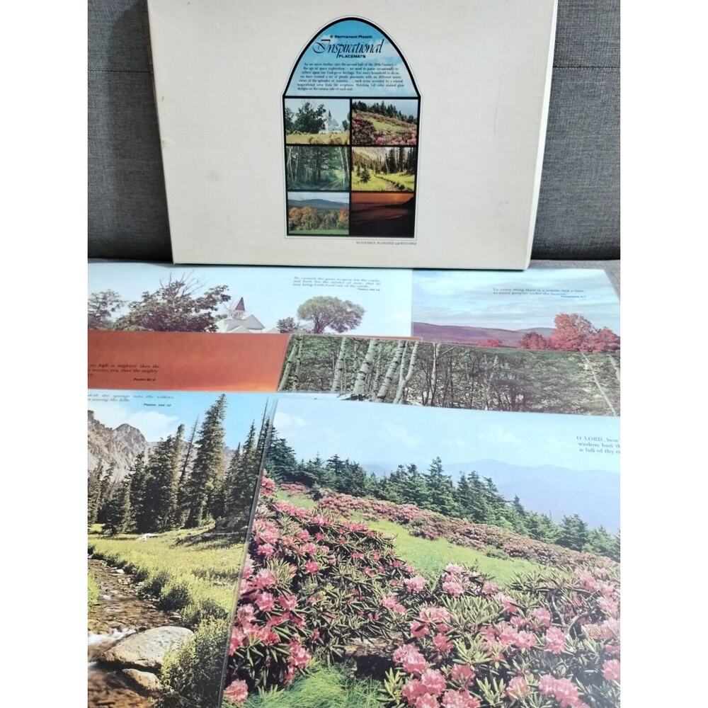 Inspirational Placemats Set of 6 Scenic Reversible Forest Ocean Valley Church